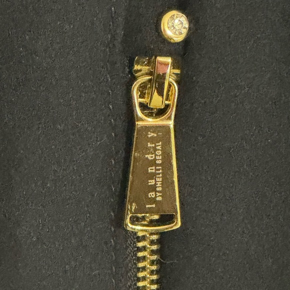 Laundry by Shelly Segal Wool Blue Black Faux Fur Trim Skirted Coat Jacket Hood M - Picture 8 of 15